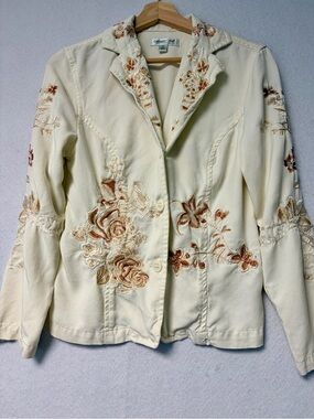 Y2K Embroidered Tencel Blazer Jacket Petite Small Boho Western Romantic